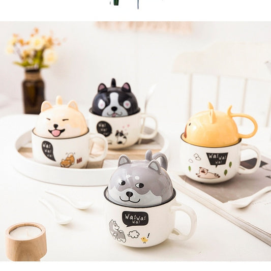 350ml Kawaii Shiba Inu Mug Cute Cartoon Ceramics Mug With Lid and Spoon Coffee Milk Tea Mugs Breakfast Cup Drinkware Gifts