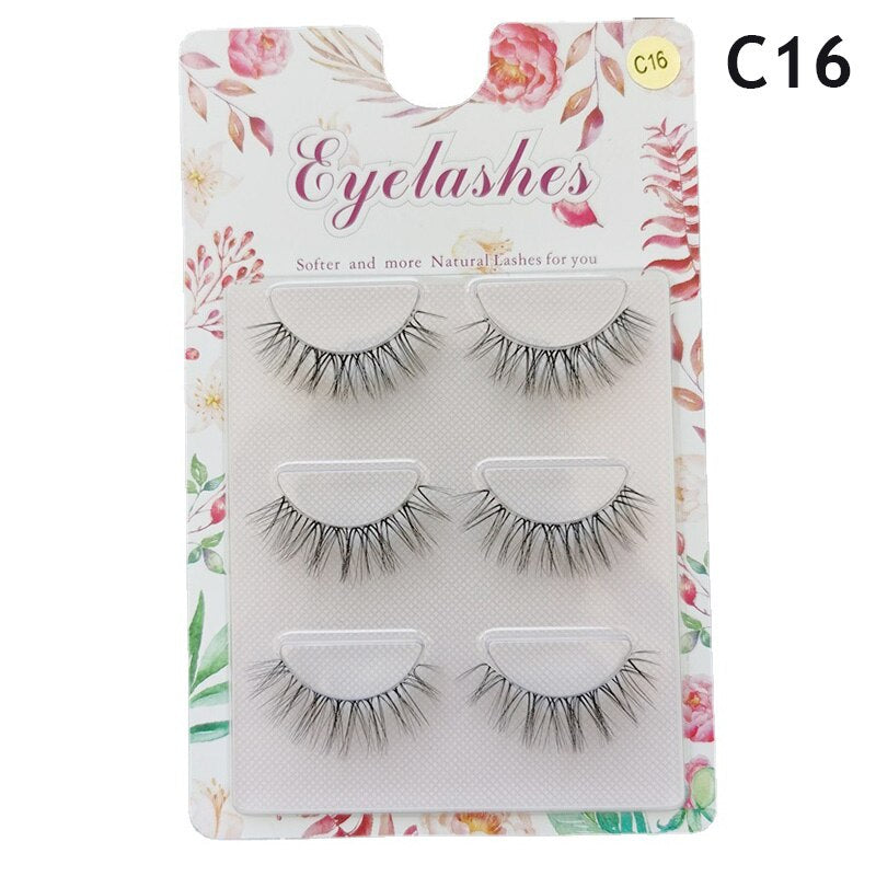 3pairs Mink Eyelashes Invisible Band Lash Extension Natural False Eyelashes Cross Cluster Fairy 3D Faux