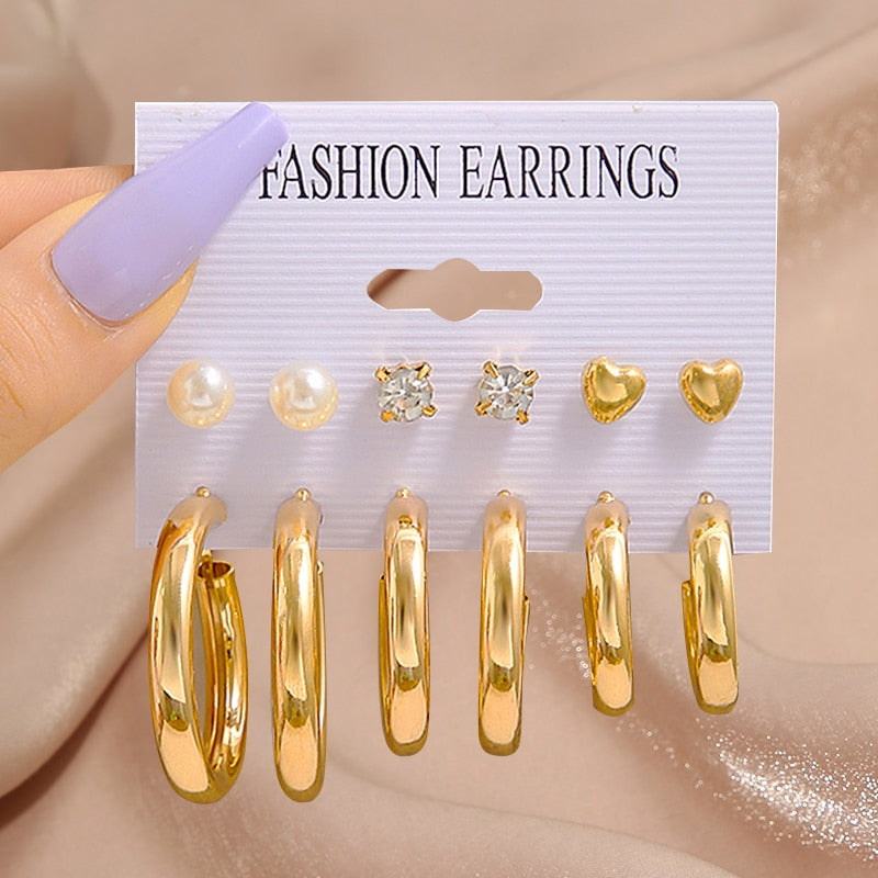 17KM Pearl Twist Hoop Earrings Set Butterfly Acrylic Dangle Earrings for Women Metal Hollow Gold Plated Earring