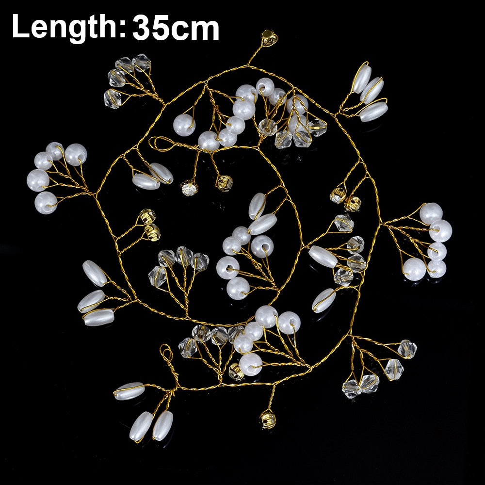 Crystal Pearl Bridal Tiaras Hairbands Hairpins Bridesmaid Diamante Hair Vine Accessories Wedding Jewelry 35cm Headwear