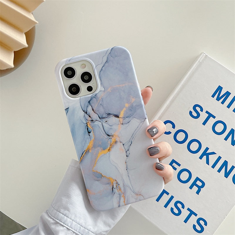 Artistic agate marble gold bar Phone Case For iphone XS XR XS Max 11 7 8 Plus Glossy soft silicon case Back cover