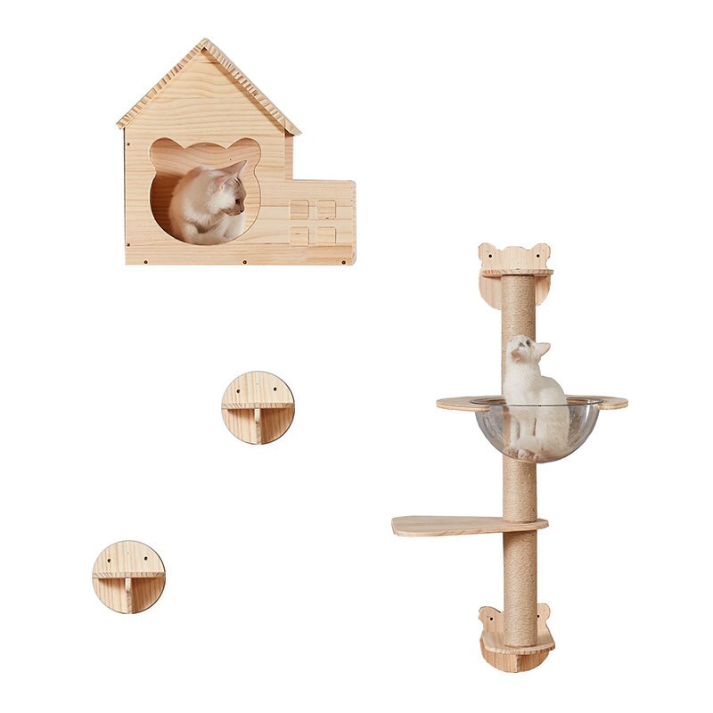 Wall Mounted Cat Climbing Frame DIY Pine Solid Wood Cat Hanging Bed Jumping Platform Cat Scratching Climbing Post Pet Furniture