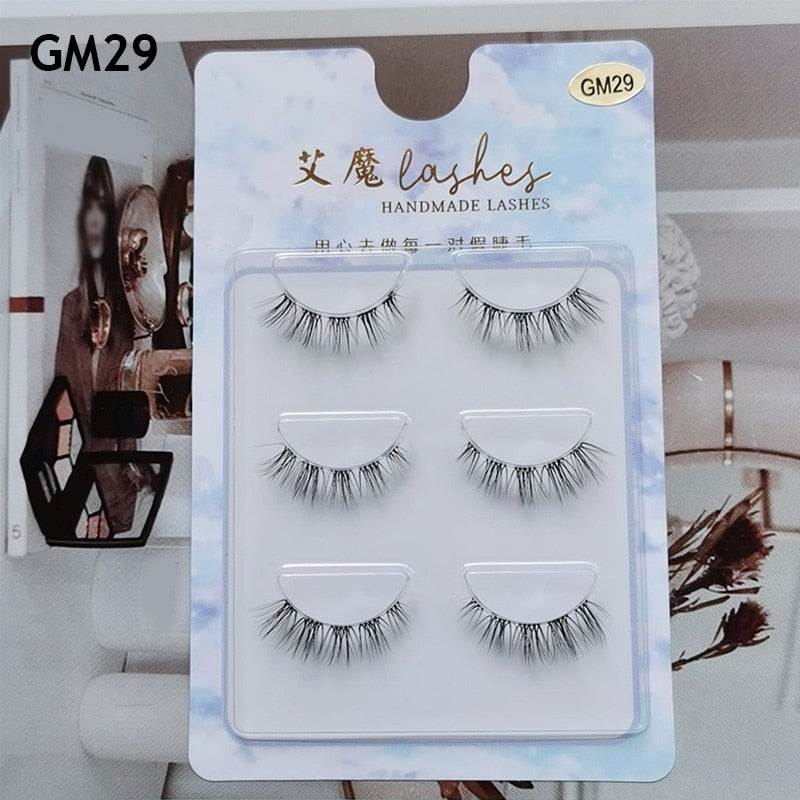 3pairs Mink Eyelashes Invisible Band Lash Extension Natural False Eyelashes Cross Cluster Fairy 3D Faux