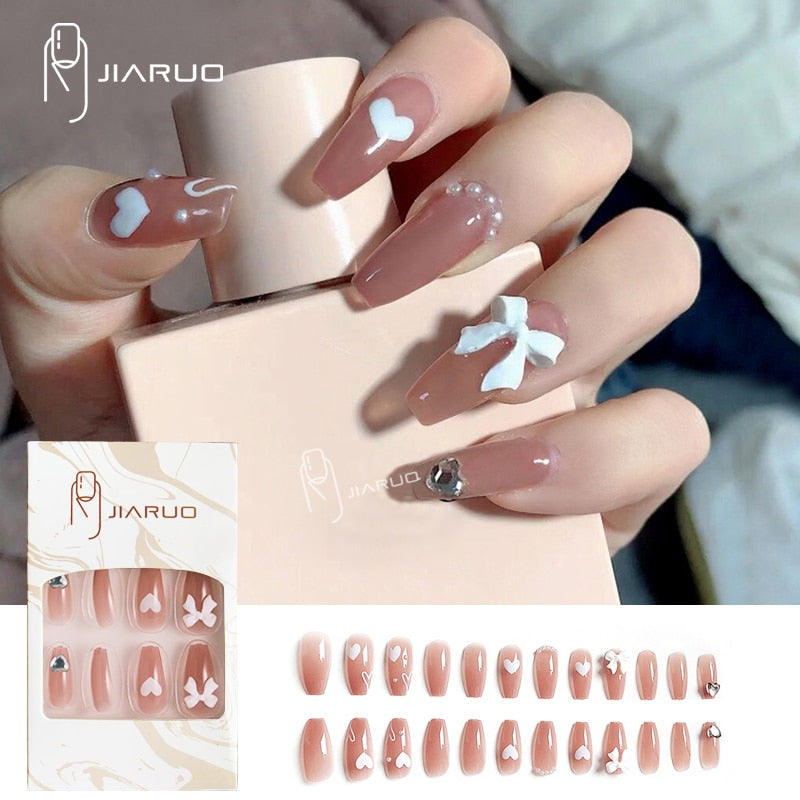 Fake nails press on nail art long tips False forms for extension with glue Stick reusable set design Acrylic Artificial