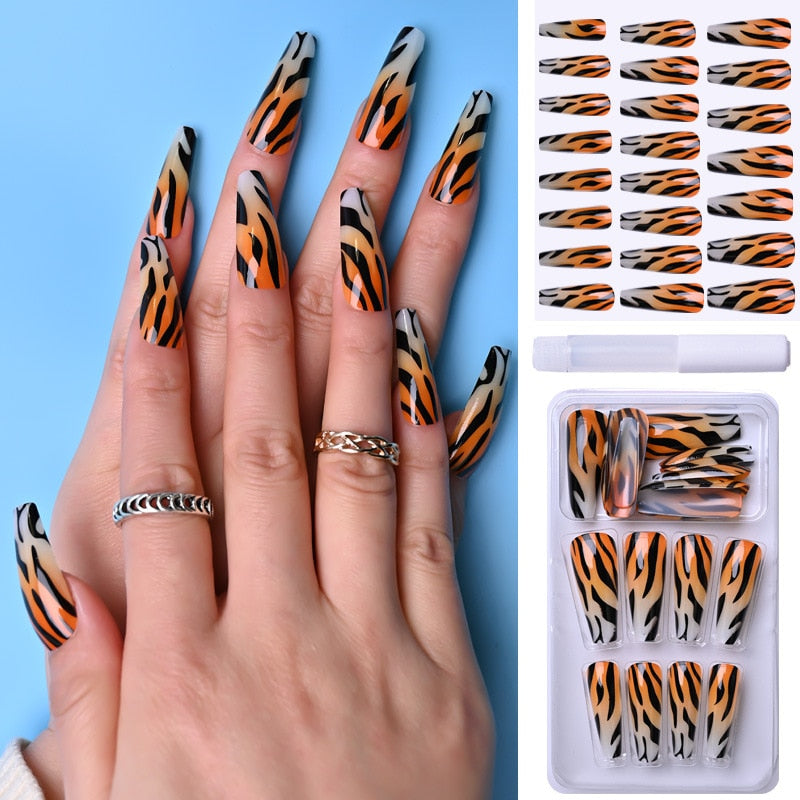 24pcs Pink Butterfly Pattern Fake Nails Full cover Glue DIY Manicure Nail