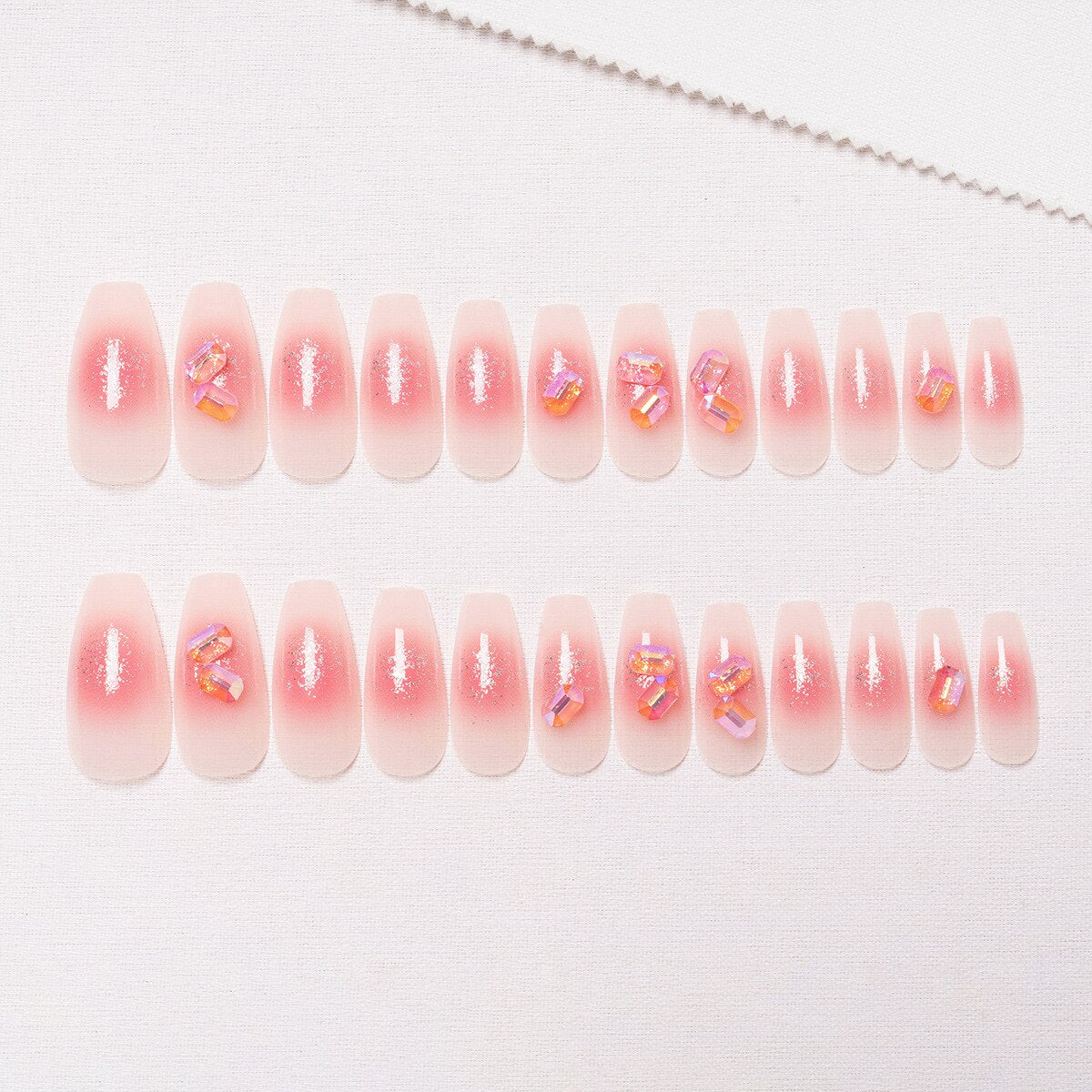 24pcs Long gradient nude false nail with glue simple artifical press on nails acrylic nails natural stick on nails set