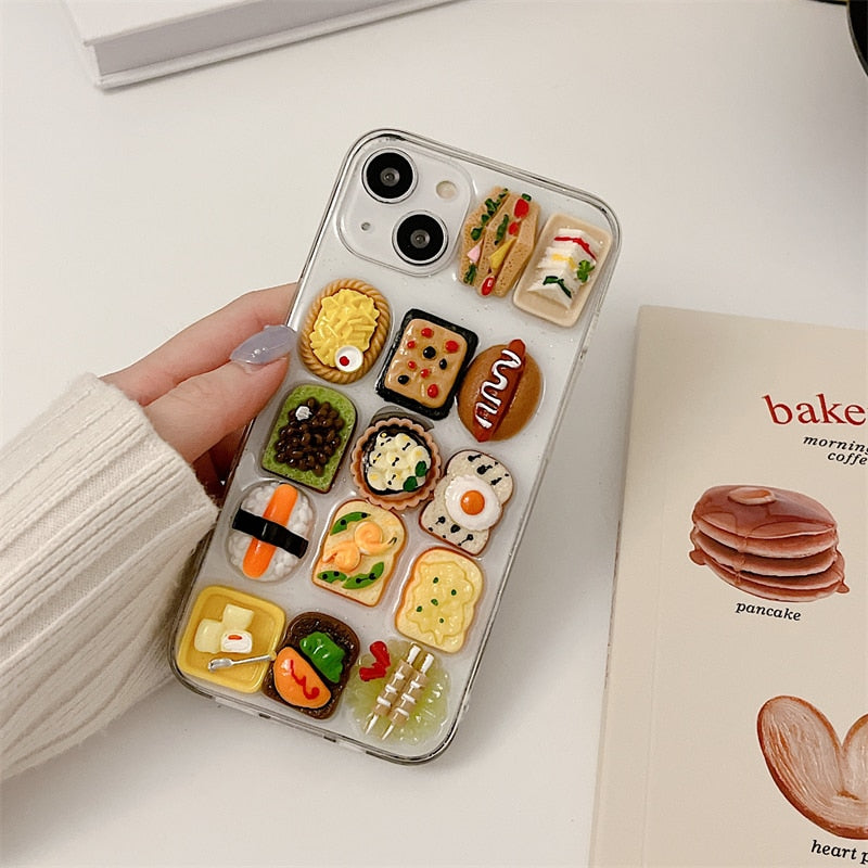 Japanese 3D Snack Food Epoxy Phone Case For iPhone 11 12 13 Pro Max X XR XS Max 7 8 Plus Funny Cute Clear Soft Back Cover Coque