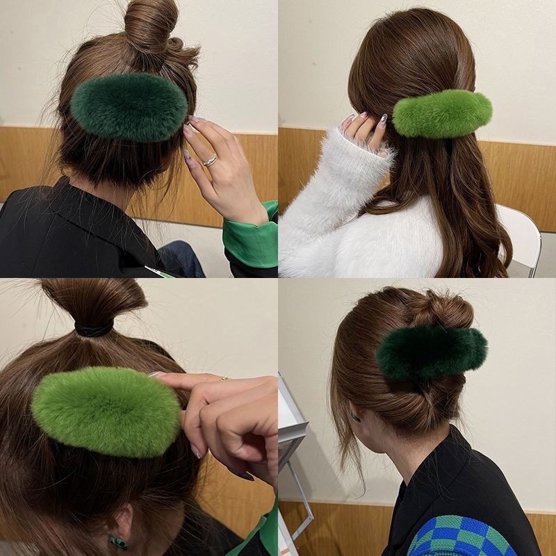 Plush Hair Claw Clip Rabbit Fur Seaweed Green Crab Clamps Solid Color Hairpin Barrette Warm Hair Accessories