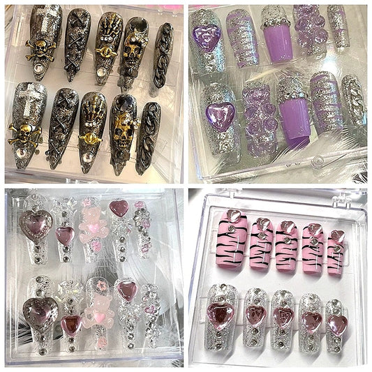 Handmade Y2K Cute False Nails Tips Glitter Rhinestone Press On Nail Reusable Long Coffin Ballet Acrylic Fake Nail With Glue