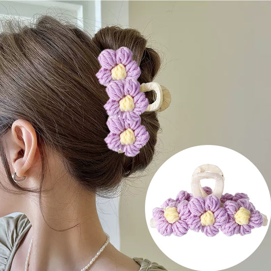 Knitted Floral Hair Claw Clips Hair Clamp Flower Hair Clip Hairpin Headdress Accessories