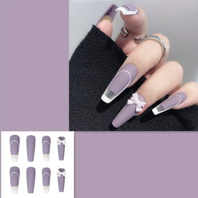 24pcs False Nails Nude Gradient Nail Patch Rhinestone Inlaid Press On Nails Removable Long Manicure nail tips