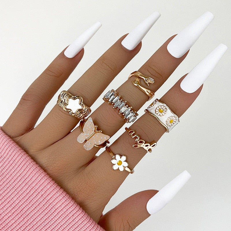 Geometric Knuckle Rings set For Women Crystal Gold color Finger Ring Boho Ladies wedding Jewelry Gift