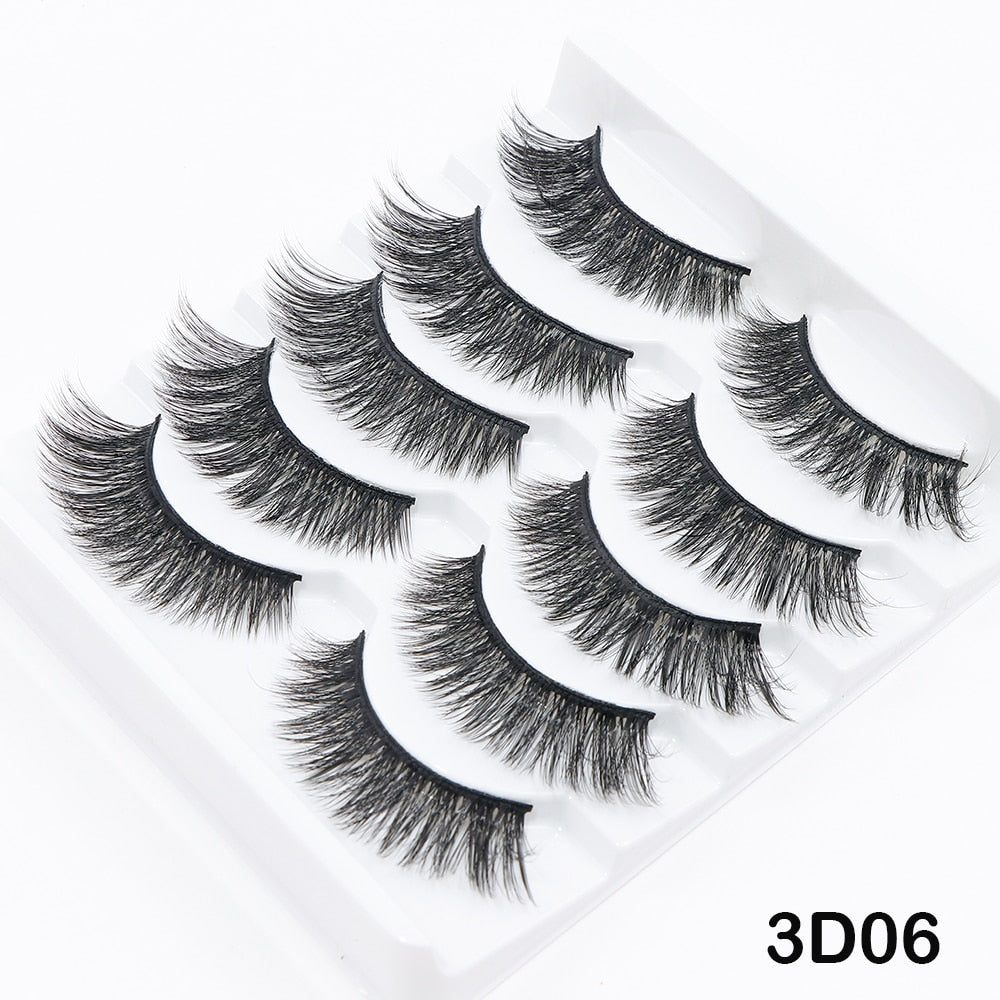 5/10/14Pairs Natural False Eyelashes Dramatic 3D Mink Lashes HandMade Fake Eyelash Extension Reusable Makeup Tool