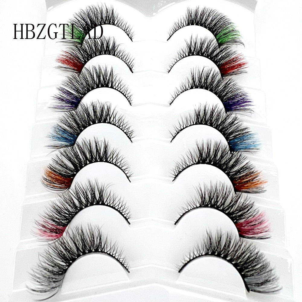 3D Mink Lashes 7Pairs Colored Lashes 100% Fluffy Mink Lashes Mix Colored Eyelashes Pink Blue Red False Eyelashes