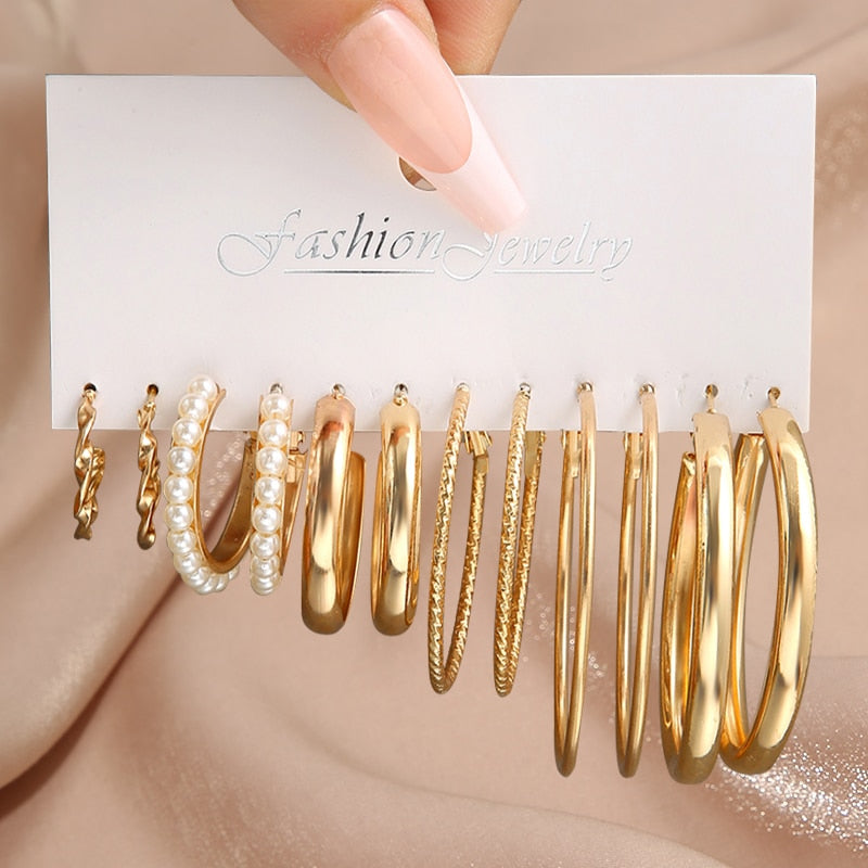 17KM Pearl Twist Hoop Earrings Set Butterfly Acrylic Dangle Earrings for Women Metal Hollow Gold Plated Earring