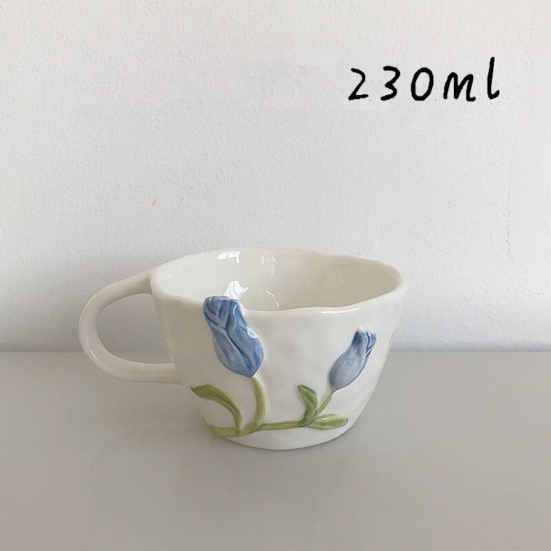 Creative Coffee Cup Ceramic Pink Tulip Flower Tea Mug Coffee Afternoon Tea Cup Cake Plate Assiettes Mariage Kitchen Accessories