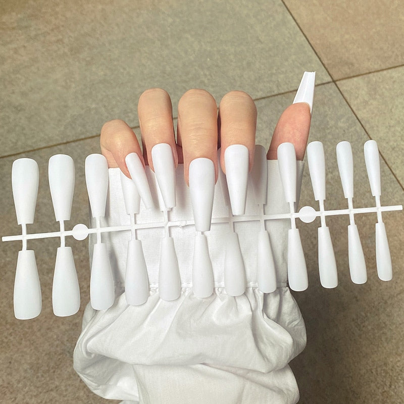 Matte False Nail Tips Solid Color Matte Super Long Coffin False Nail Ballet Press on Nails Tips