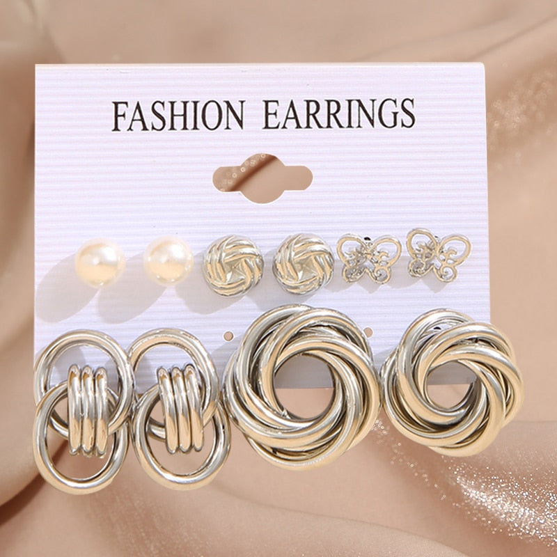 17KM Pearl Twist Hoop Earrings Set Butterfly Acrylic Dangle Earrings for Women Metal Hollow Gold Plated Earring