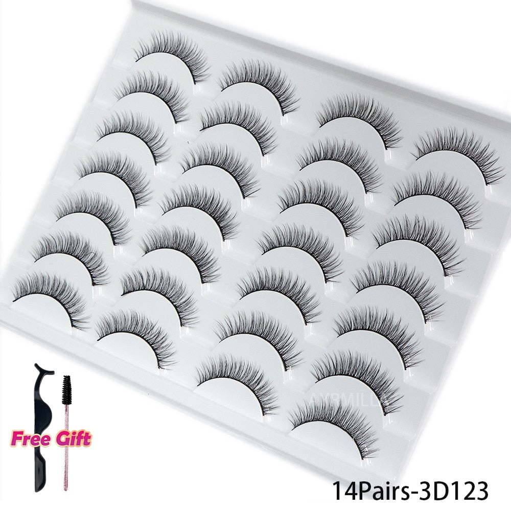 5/10/14Pairs Natural False Eyelashes Dramatic 3D Mink Lashes HandMade Fake Eyelash Extension Reusable Makeup Tool