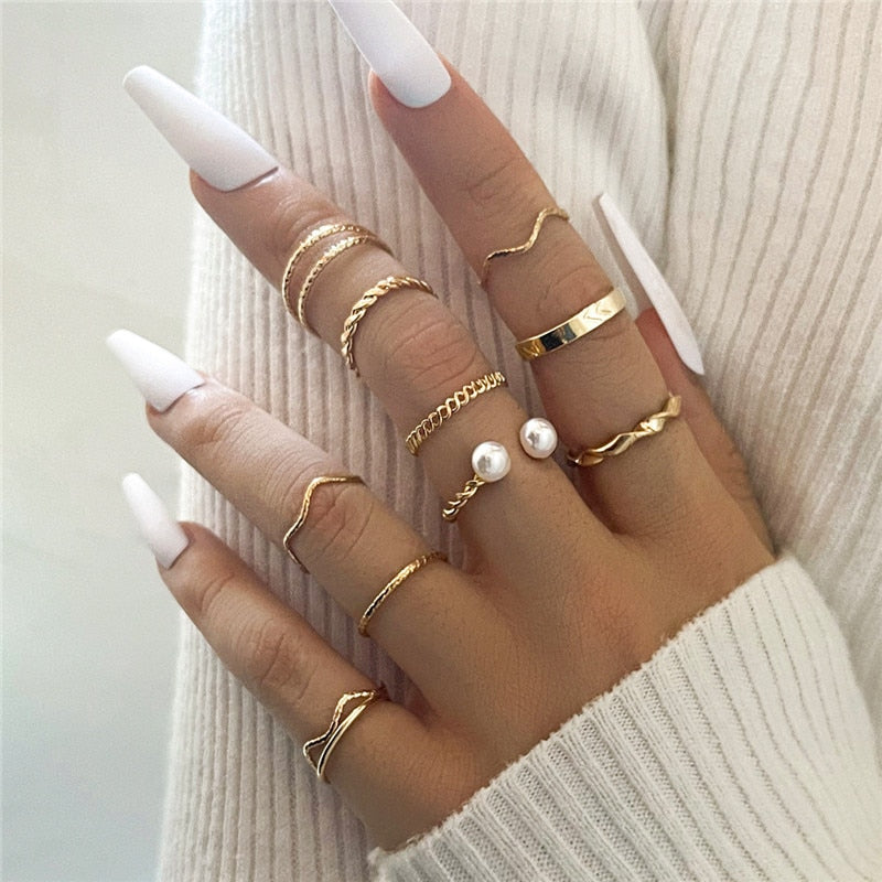 Geometric Knuckle Rings set For Women Crystal Gold color Finger Ring Boho Ladies wedding Jewelry Gift