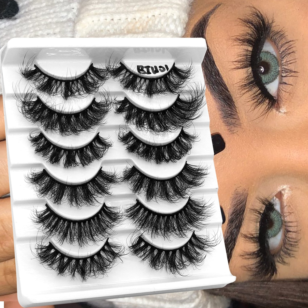 False Eyelashes Cat-Eye Fluffy Faux Mink Lashes 8D Wispy Lashes 5/6 Pairs Pack Dramatic Long Thick Volume Eyelashes