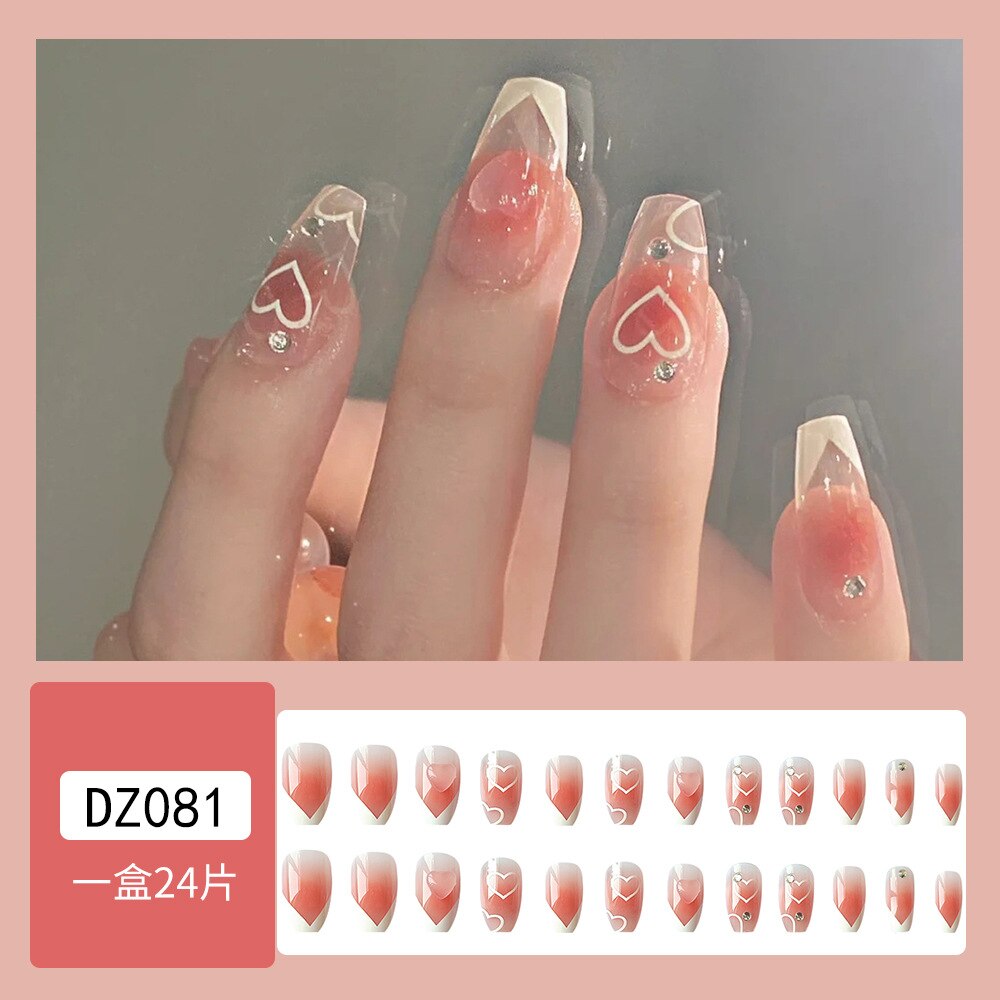 24pcs Long gradient nude false nail with glue simple artifical press on nails acrylic nails natural stick on nails set