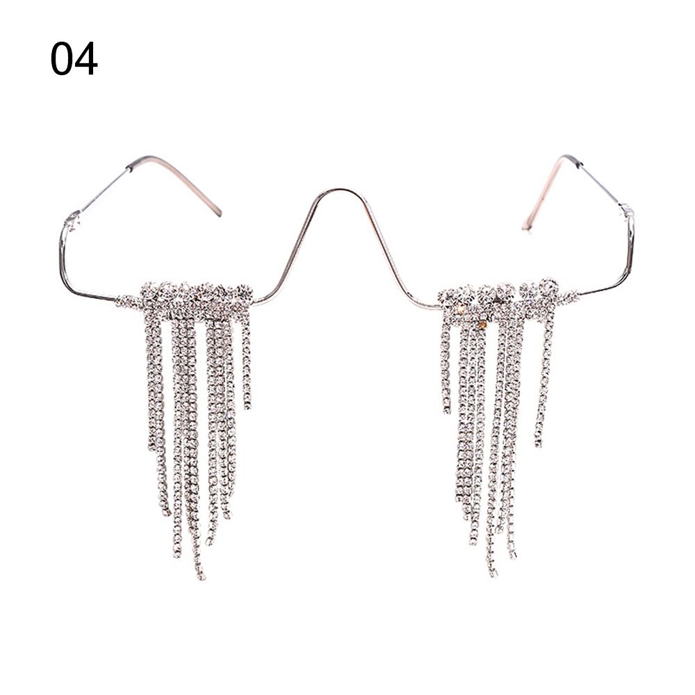 Decorative Glasses Frameless Diamond Tassels Eyeglasses Hip-Hop Punk Rhinestone Glasses Frames for Women