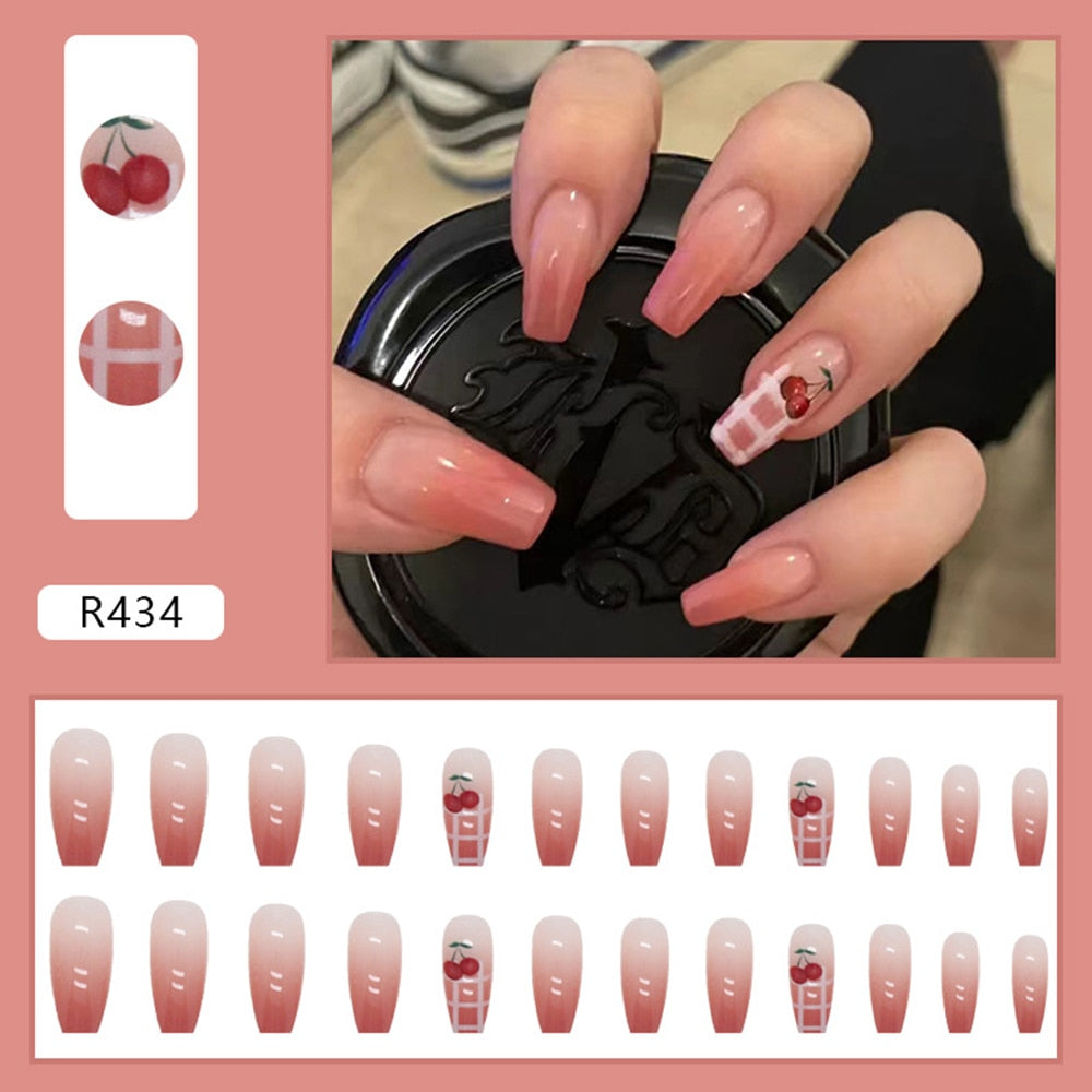 24pcs Butterfly decorated false nails Removable Long Manicure press on nail tips full cover acrylic