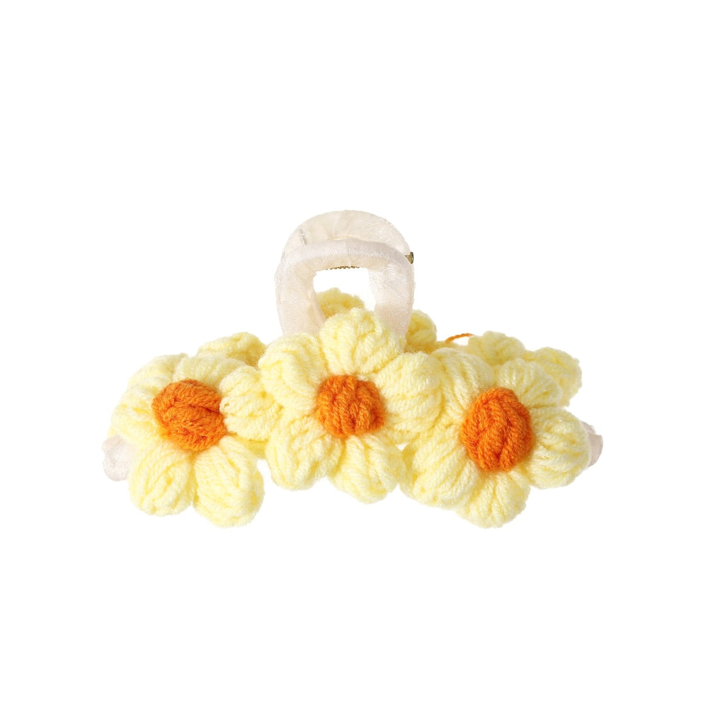 Knitted Floral Hair Claw Clips Hair Clamp Flower Hair Clip Hairpin Headdress Accessories