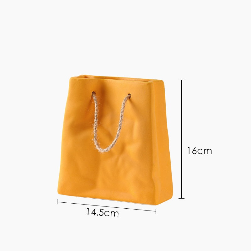 Nordic Creative Shopping Basket ceramic Vase Bag Decoration Simple Vase Table Decoration