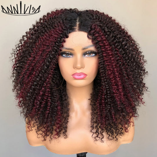 Afro Kinky Curly Wigs Synthetic Lace Front Short Bob Curly Wavy Wigs for Women With Babyhair Heat Resistant Daily Wear Cosplay