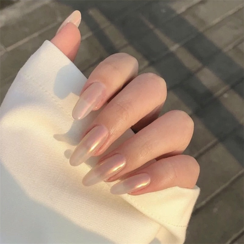 24pcs Aesthetic Northern Lights stiletto nail tips Simple Lasting Fake Nails Wearable Full Cover Finished Fingernails