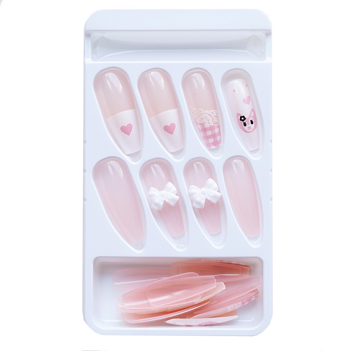 Kawaii Bowknot Ballet Detachable False Nails With Glue Artificial Nail Art Diy Fashion Manicure Fake Nails