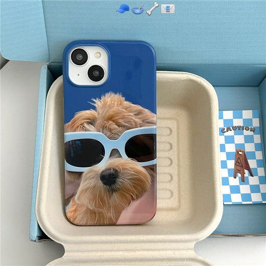 Retro Summer Sunglasses puppy art Phone Case For iPhone 14 13 12 11 Pro Max Case Cute Luxury shockproof Soft Cover