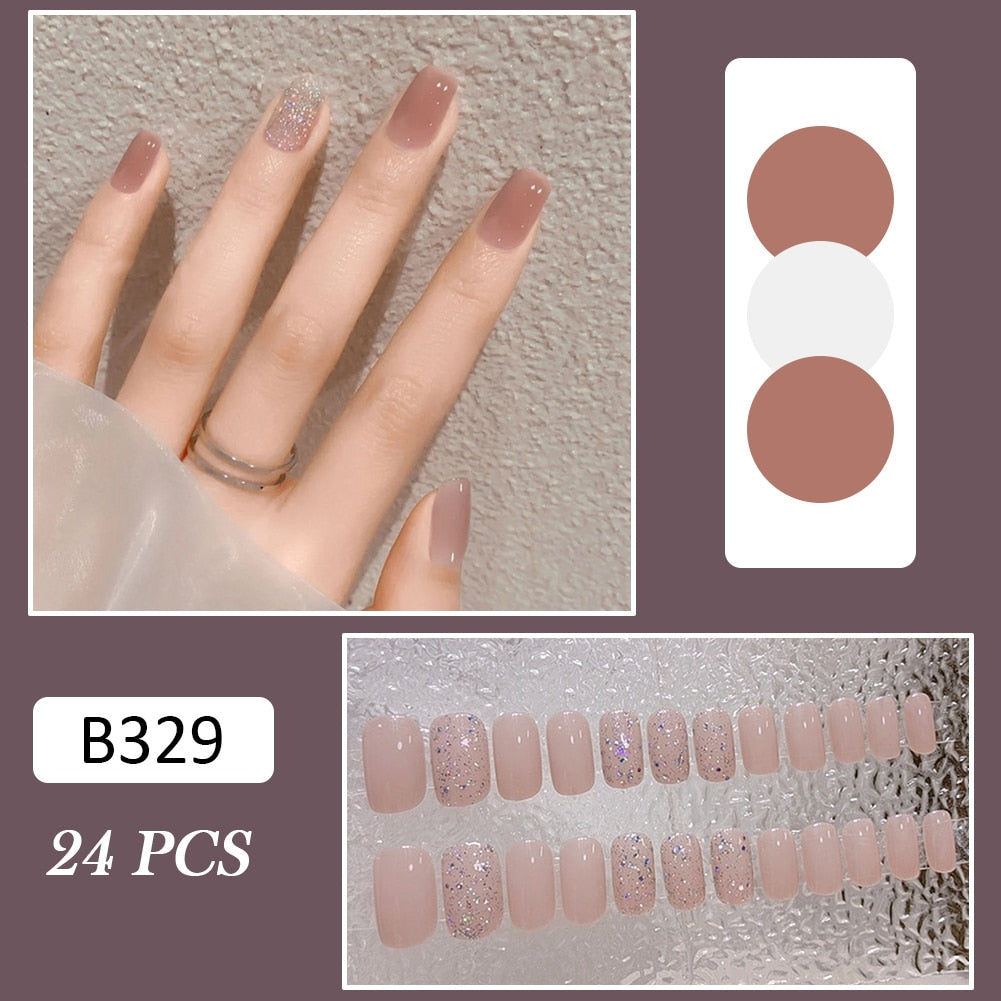 24pcs fake stick on nails Shiny Long Removable Manicure Patch press on nails long stiletto full cover