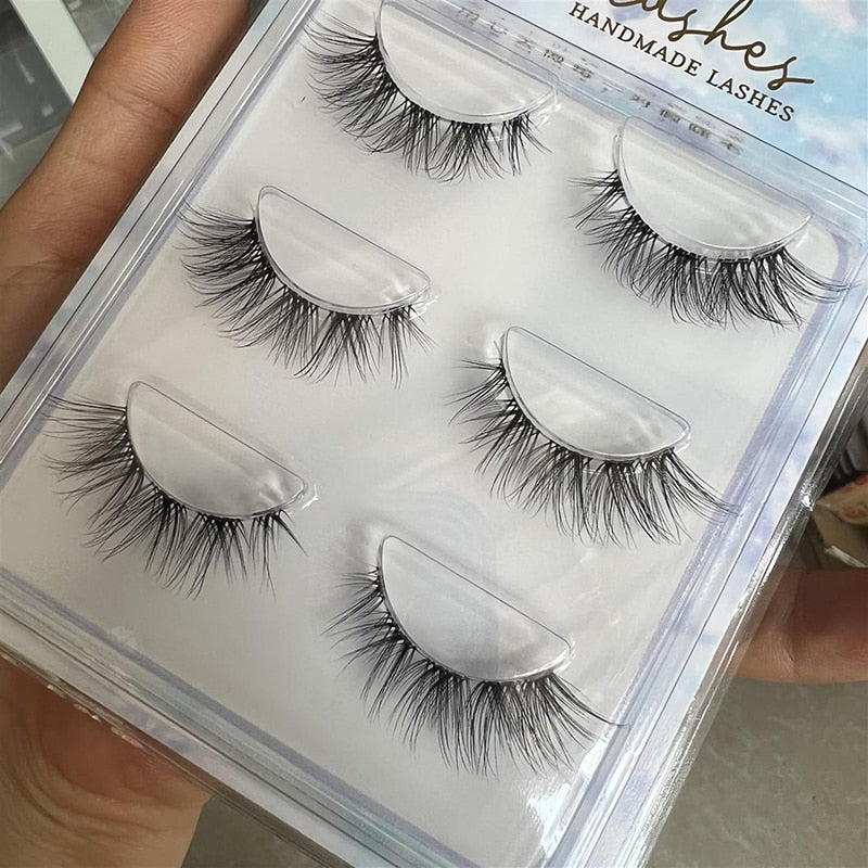 3pairs Mink Eyelashes Invisible Band Lash Extension Natural False Eyelashes Cross Cluster Fairy 3D Faux