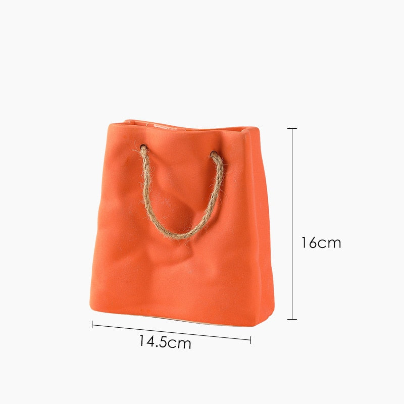 Nordic Creative Shopping Basket ceramic Vase Bag Decoration Simple Vase Table Decoration