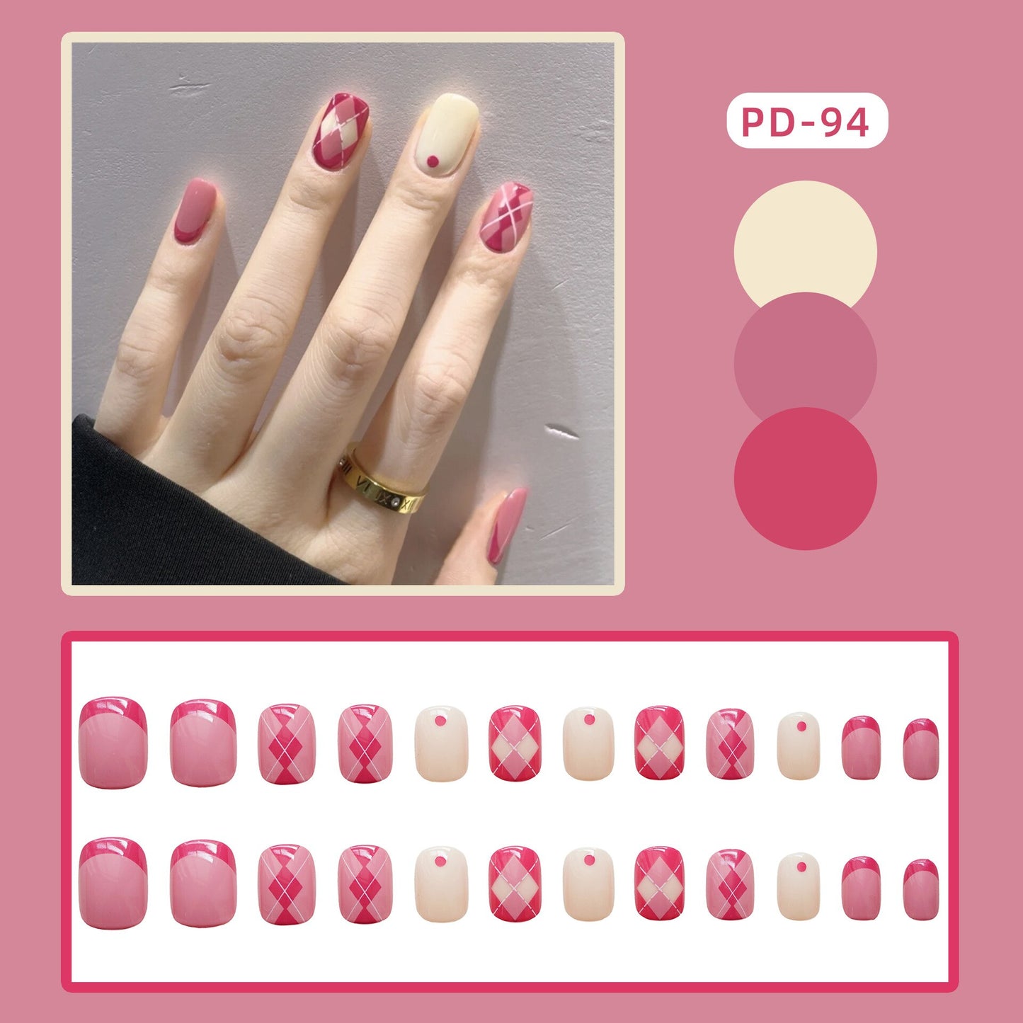 24Pcs Pink Star Heart Coffin Ballet False Nails With Manicure Glitter Design Detachable Gradient Wearing Press On Nails