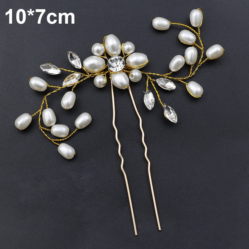 Crystal Pearl Bridal Tiaras Hairbands Hairpins Bridesmaid Diamante Hair Vine Accessories Wedding Jewelry 35cm Headwear