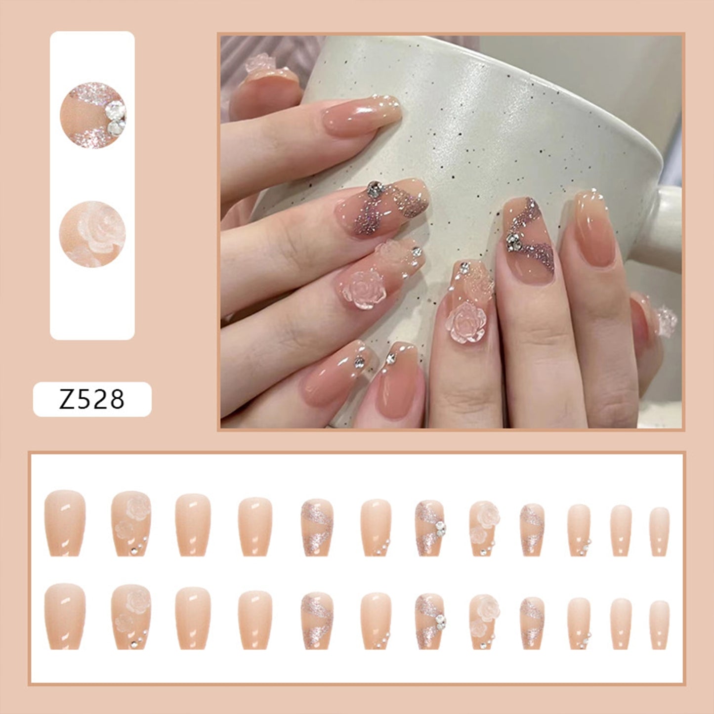 24pcs Super Shiny False Nails Glitter Aurora Crystal Pointed Press on Nail Full Cover Wearable Artificial Nail Tips