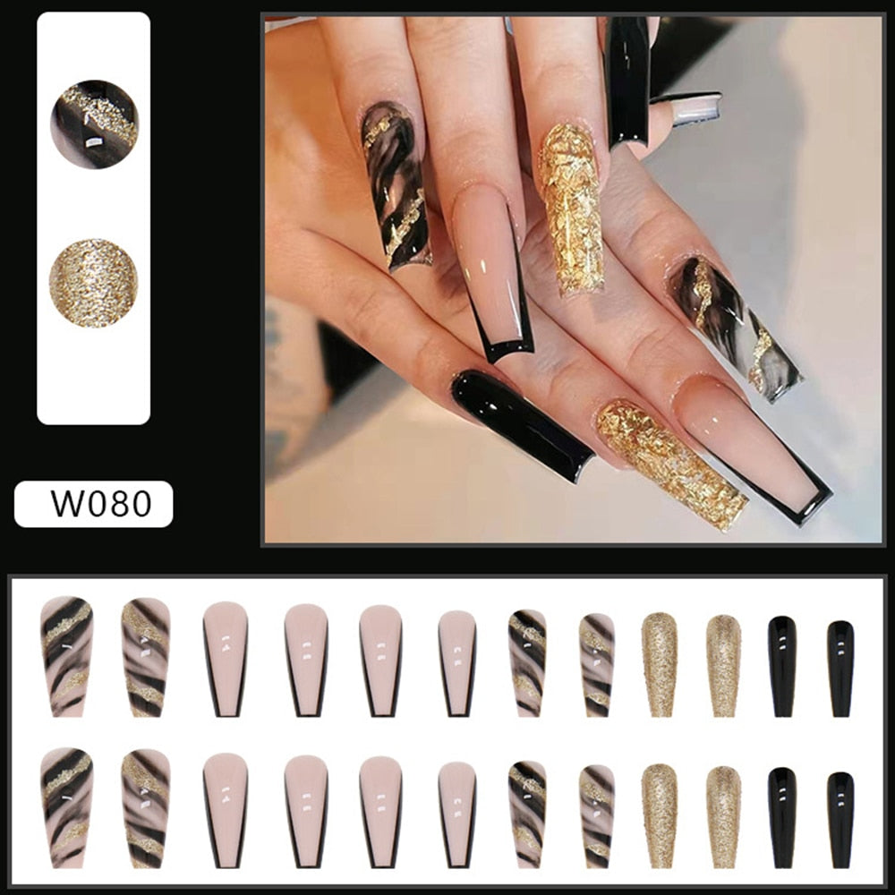 24pcs False Nails Nude Gradient Nail Patch Rhinestone Inlaid Press On Nails Removable Long Manicure nail tips