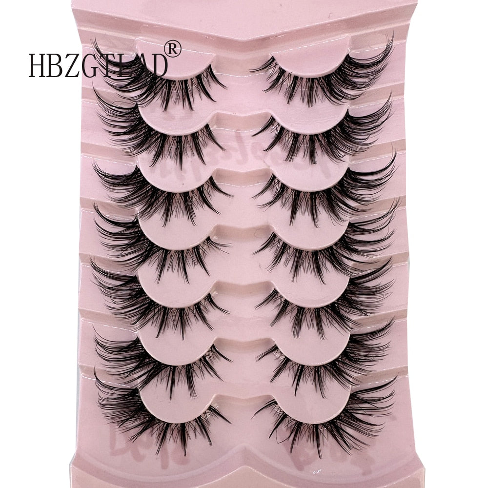 7Pairs Lashes manga Lashes 3D Clear Band Lashes Natural Look Wispy Mink Eyelashes Fluffy Cat Eye Lashes Pack Fake Eyelashes