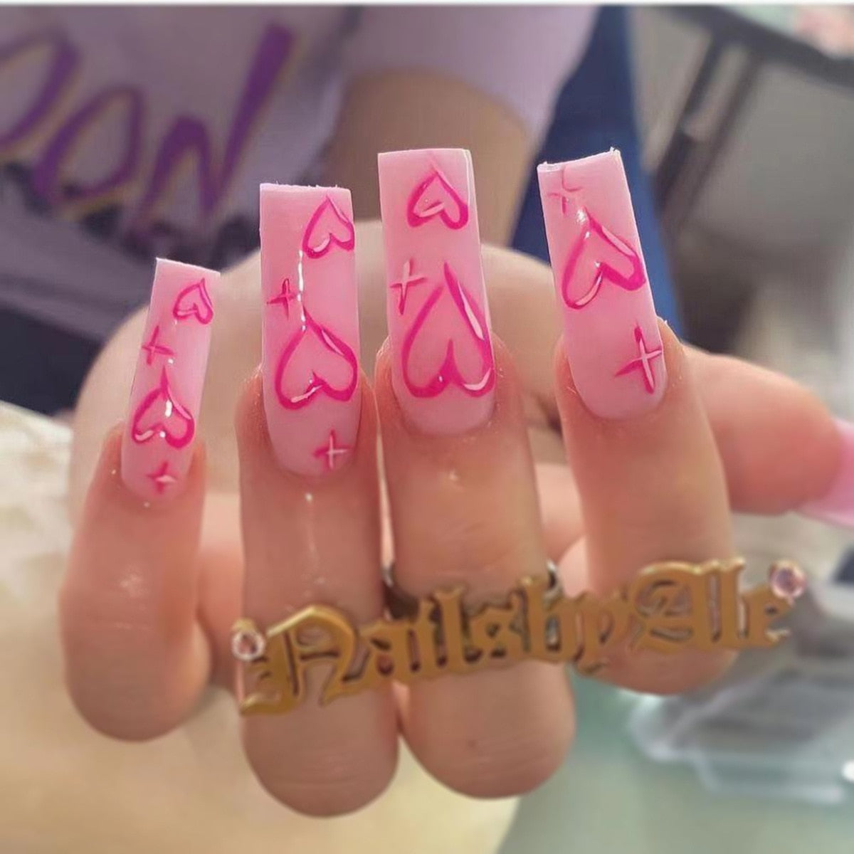 Fake Nails Heart Pattern Full Cover Fake Nails DIY Glue Press On Nails