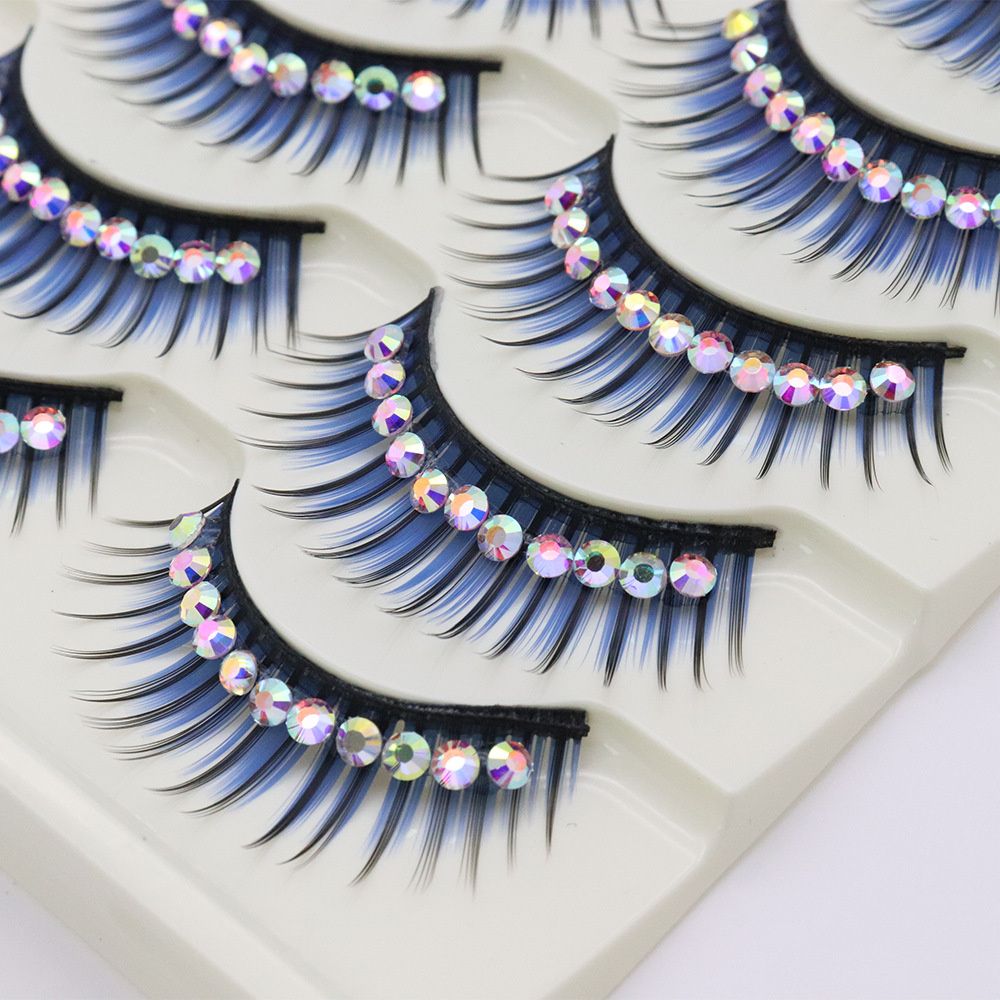 1/5Pairs Soft Mink False Eyelashes Natural 3D Fake Eye Lashes with Shiny Rhinestones Colored Extension Eyelashes