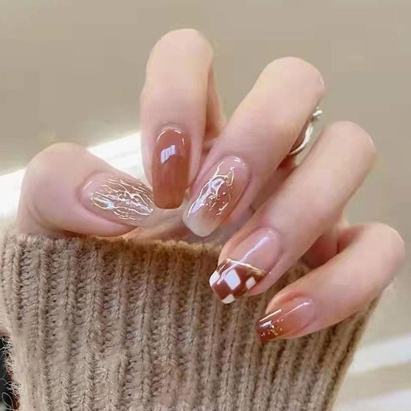 24pcs/set French Nail Ballet False Nails Long Flower Bow Nail Decor Press On Fake Nails Tips With Glue Sticker Nail