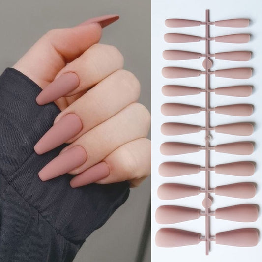 24Pcs/Sheet Matte Fake Nails Full Cover Ballet Fake Nail Elegant Solid Color Long Coffin False Nails Art Artificial Fingernails