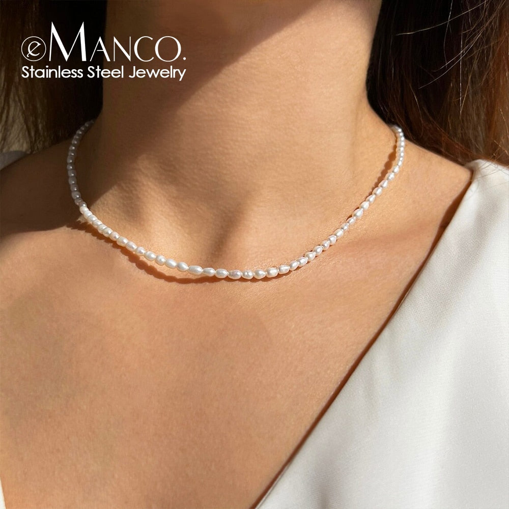 3MM Imitation Pearl Necklace Oval White Stainless Steel Necklace Women's Collarbone Chain