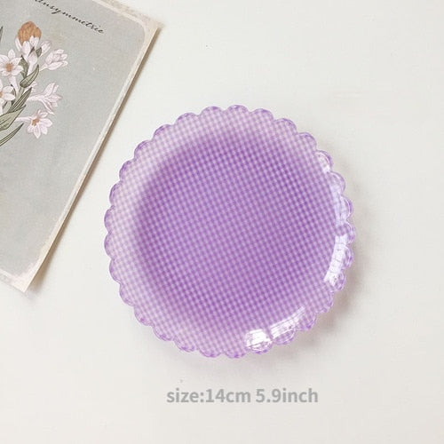 Plastic Dessert Tray Acrylic Cake Dish Grid Pattern Spork Floral Plates Decorative Fruit Plate Spoon Fork