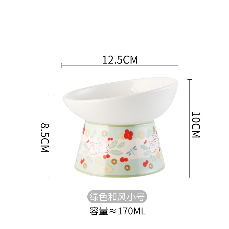 Ceramic Cat Bowl Feeder with Mat Raised Stand Bone China Cervical Protect Food Water Ceramic Bowl for Cat Small Dog Pet Supplies