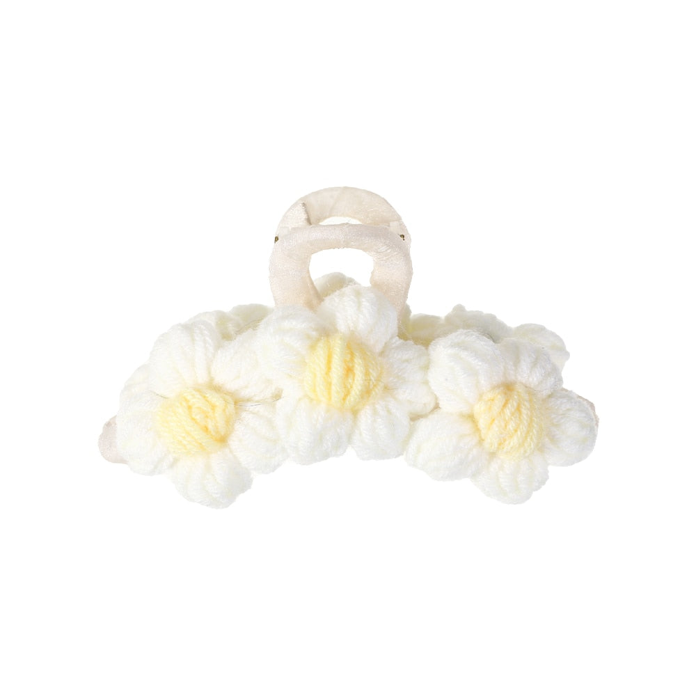 Knitted Floral Hair Claw Clips Hair Clamp Flower Hair Clip Hairpin Headdress Accessories